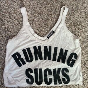 Fashion Nova Black and White Baggy Graphic Crop Tank Top Running Sucks